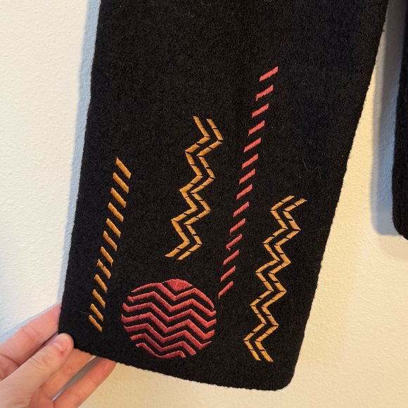 Carson Wool Coat with Embroidery Black Yellow Orange Red Fully Lined - Picture 5 of 8